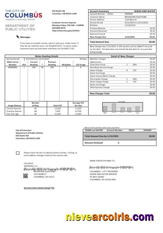USA Ohio City of Columbus business utility bill